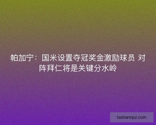 帕加宁：国米设置夺冠奖金激励球员 对阵拜仁将是关键分水岭