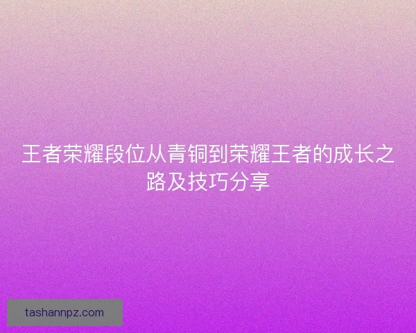 王者荣耀段位从青铜到荣耀王者的成长之路及技巧分享
