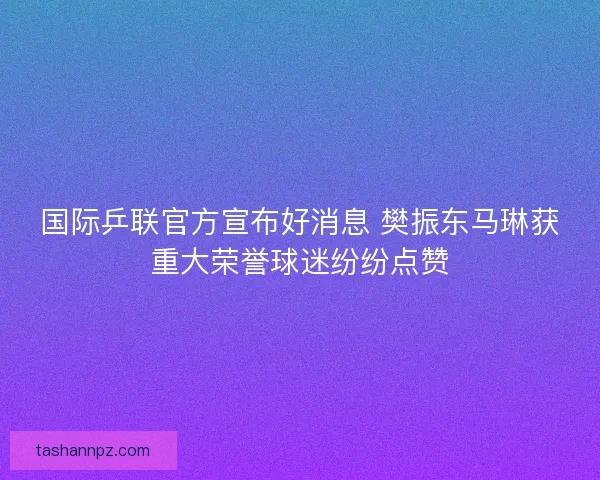 国际乒联官方宣布好消息 樊振东马琳获重大荣誉球迷纷纷点赞